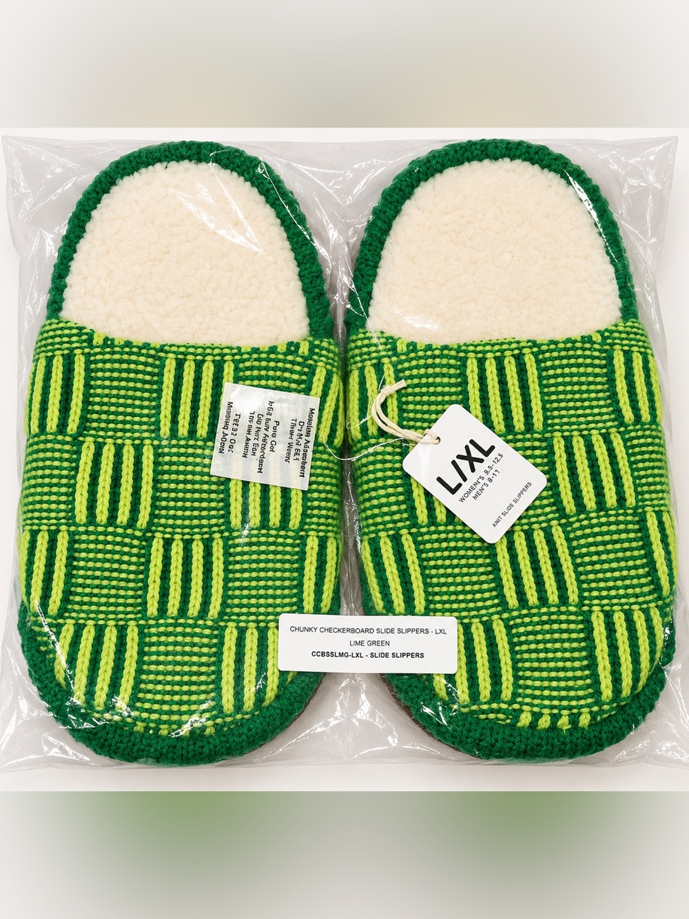 Verloop Chunky Checkerboard Slide Slippers Lime Green L/XL NIP